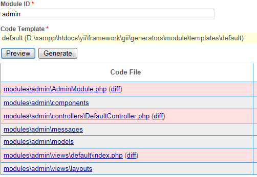Yii framework框架之模块开发分析-预览生成目录 Yii framework框架之模块开发分析-预览生成目录